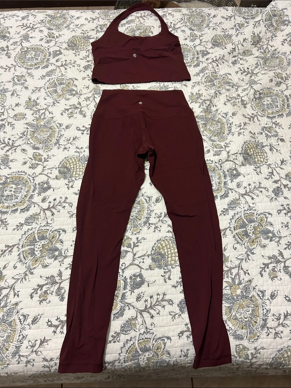 CRZ Yoga Butterluxe Halter Crop Top and Leggings Workout Set-Red Merlot